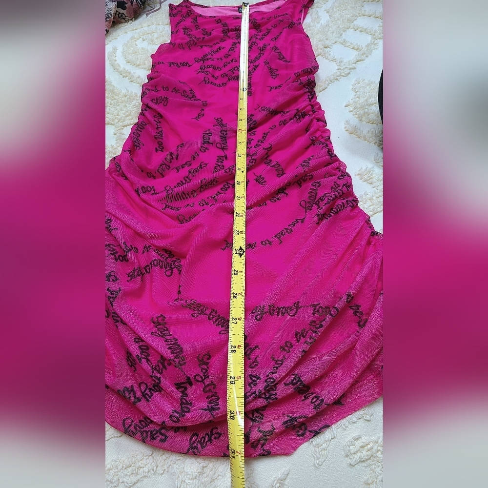 NWOT Shein Vivid Pink Sleeveless Ruched Mesh Dress Size M - Picture 6 of 6